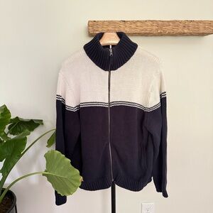 Eddie Bauer Men’s XL Zip Cardigan Sweater Navy Cream Colorblock Full Zip Vintage